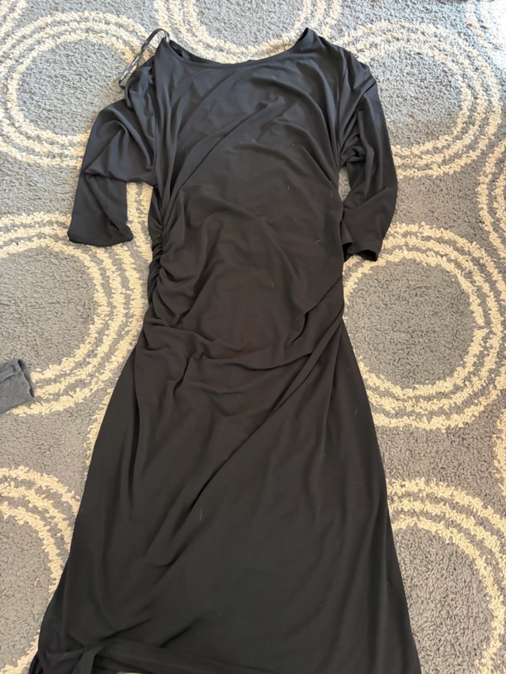 Calvin Klein Black Long-Sleeve Ruched Midi Dress